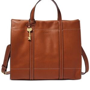Fossil 🆕 Carmen brown Leather shopper  tote/Crossbody/ Shoulder Bag